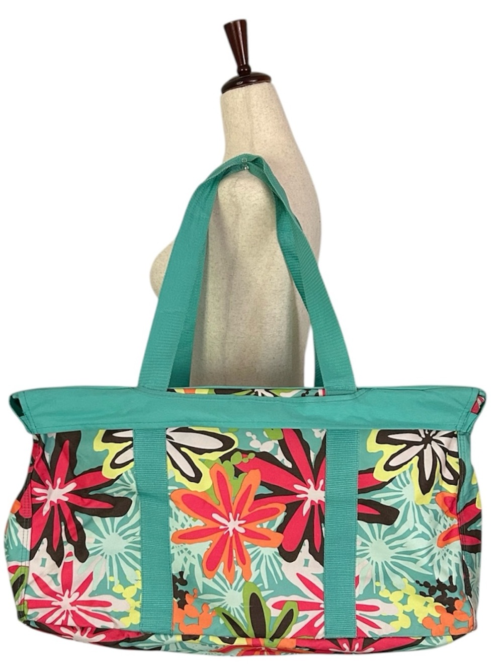 Thirty-One Large Collapsible Tote Bag "Daisy Craze" Pattern, with Top-A-Tote Lid